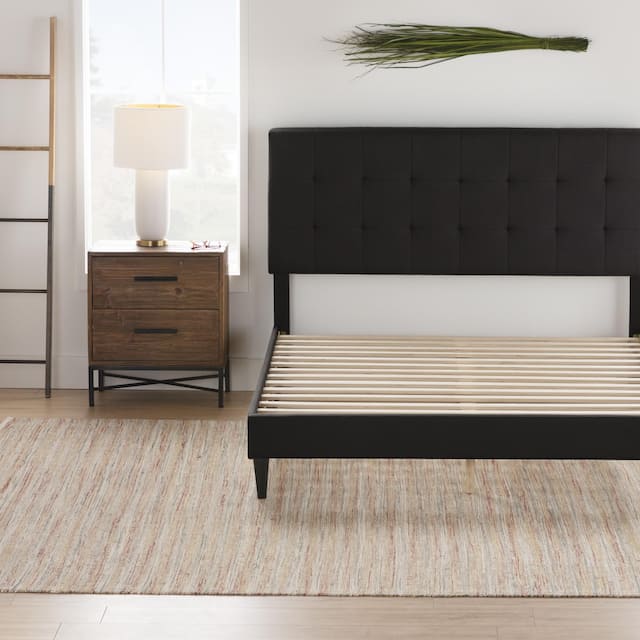 Copper Grove Ayrum Upholstered Bed Frame with Square Tufted Headboard - Black - Twin