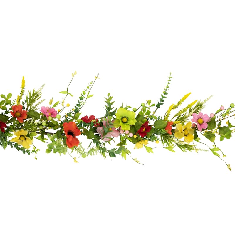 Poppy and Eucalyptus Spring Garland - 5' - Red and Yellow