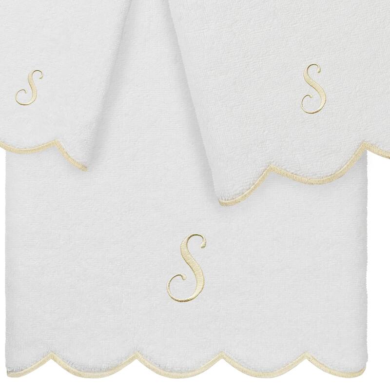 Authentic Hotel and Spa 100% Turkish Cotton Beige ADORNIA Scallop Personalized 3 Piece Towel Set - 3 Piece Set