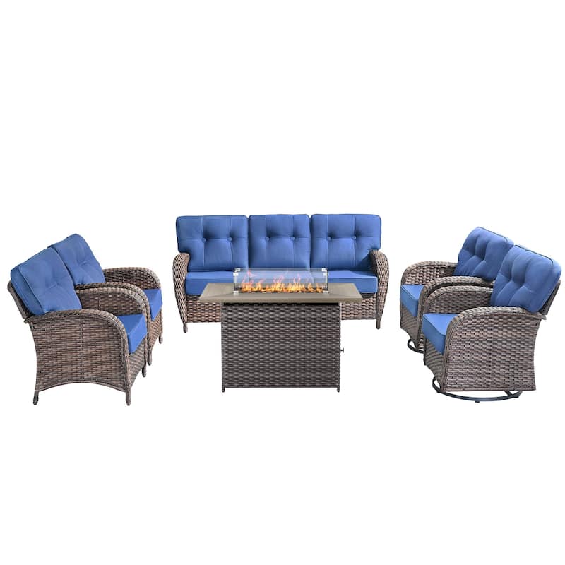 6-Piece Outdoor Sofa Chair with 41" Fire Table