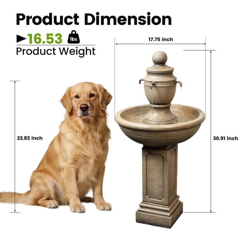 Classic Urn Pedestal Outdoor Water Fountain with 3 Spouts for Garden Patio Backyard Décor