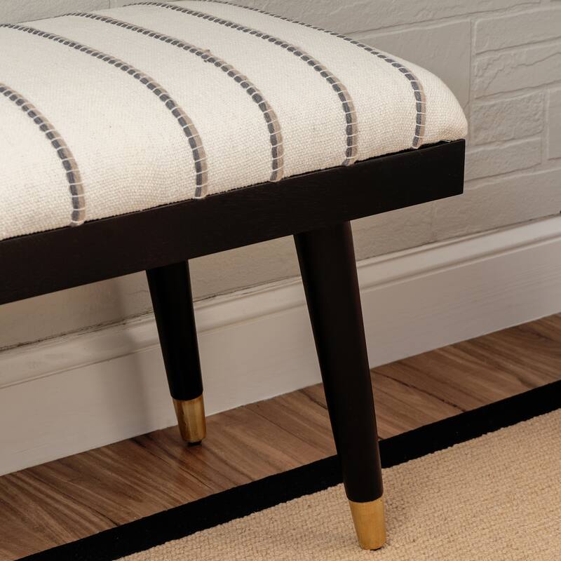 Conlan Cream and Black Upholstered Solid Mango Wood Black Bench