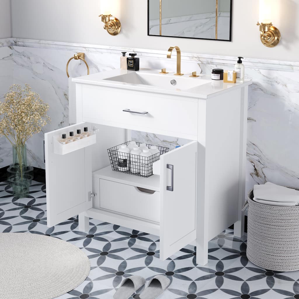 30-Inch Bathroom Vanity with Ceramic Sink and Ample Storage
