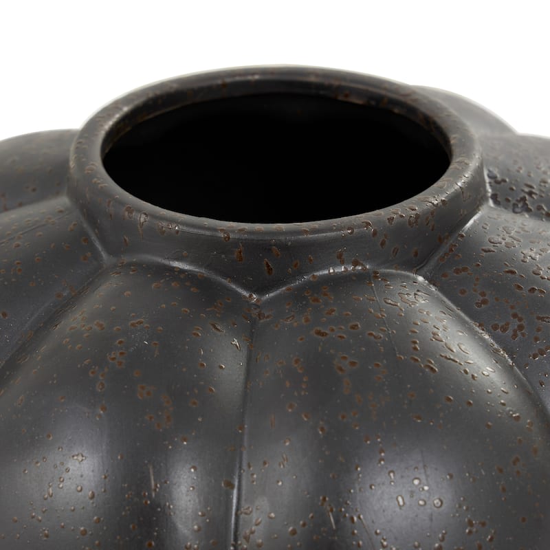 Black Ceramic Wide Bubble Inspired Vase with Distressed Speckled Texturing