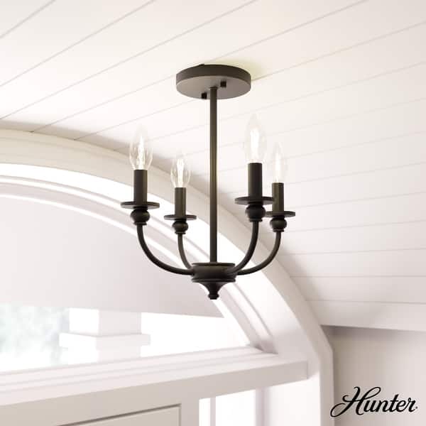 slide 2 of 6, Hunter Southcrest 4 Light Flush Mount Ceiling Light - Entry, Bathroom, Hallway - Candle, Farmhouse, Transitional Matte Black