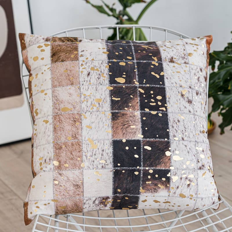Faux Cow Printed Patchwork Velvet Pillow