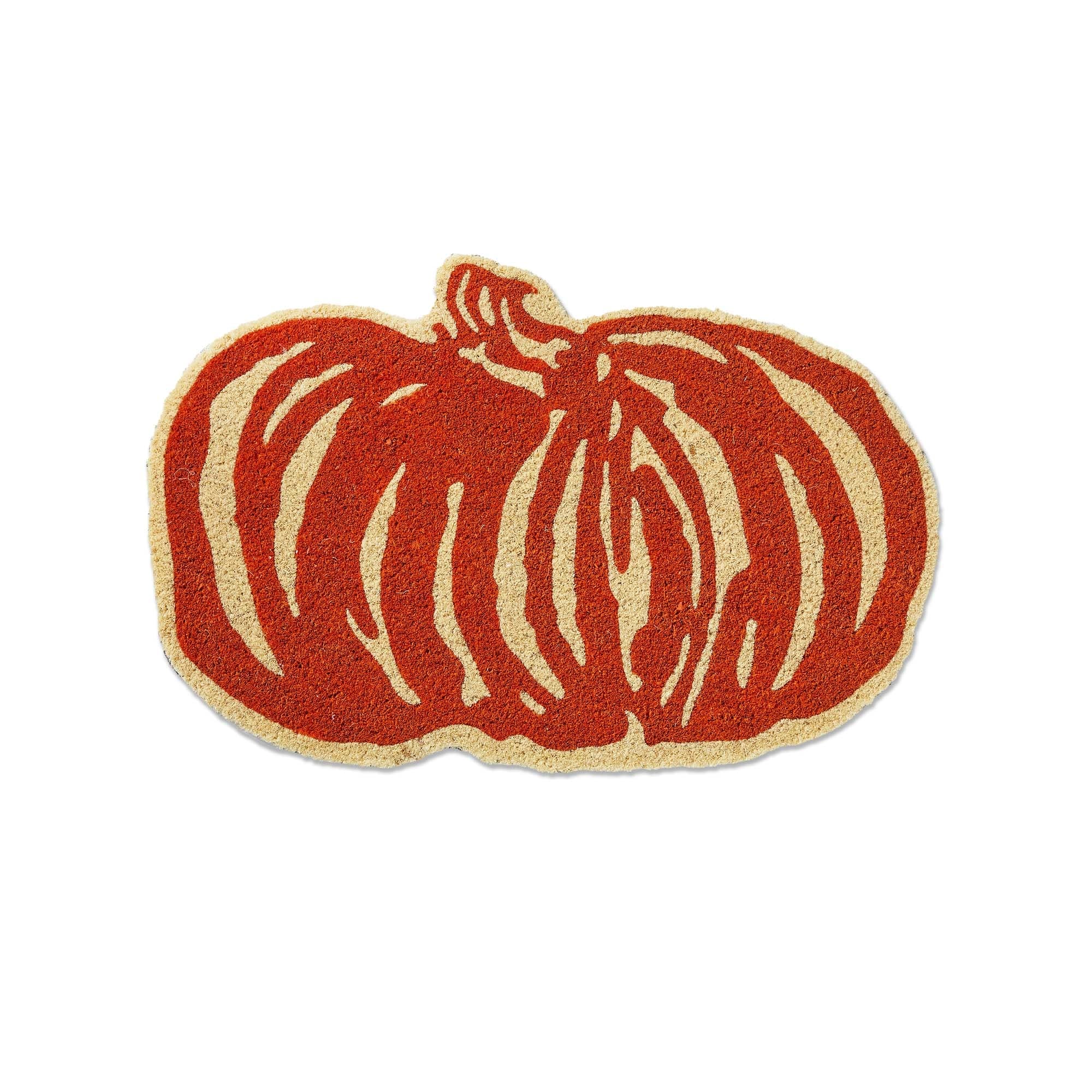 Pumpkin Shaped Coir Door Mat for Thanksgiving - Natural Coir Doormat in Orange, 26 x 17 x 1 Inches