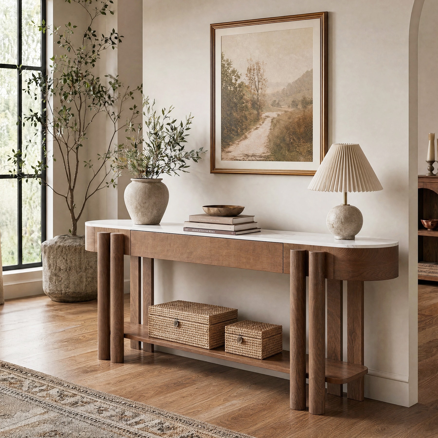 63-Inch Long Entryway Table, Console Sofa Tables with Drawer, 2-Tier Table Behind The Couch for Hallway Living Room Foyer