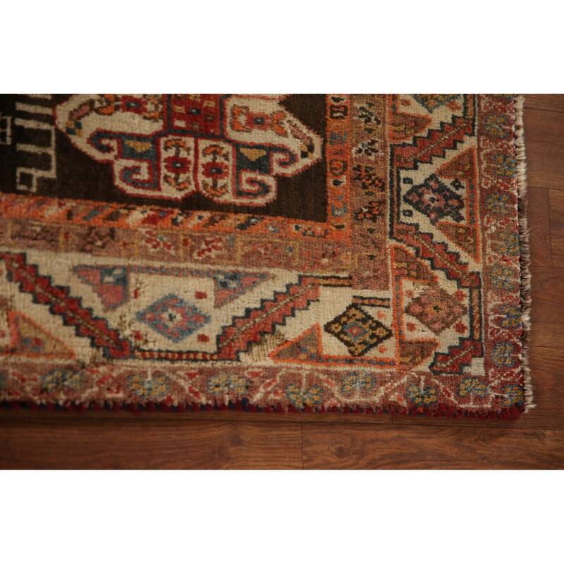 Geometric Shiraz Persian Antique Area Rug Hand-knotted Wool Carpet - 4'10"x 7'10"