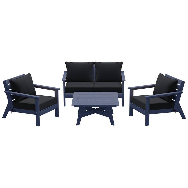 Birchwood All Weather HDPE Outdoor Patio Navy Blue Deep Seating Conversation Set (5-Piece Set)