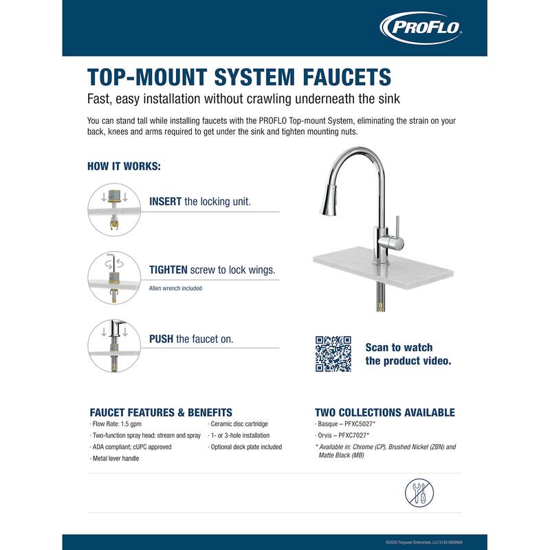 PROFLO PFXC5027 1.5 GPM Single Hole Pre-Rinse Kitchen Faucet with Pull