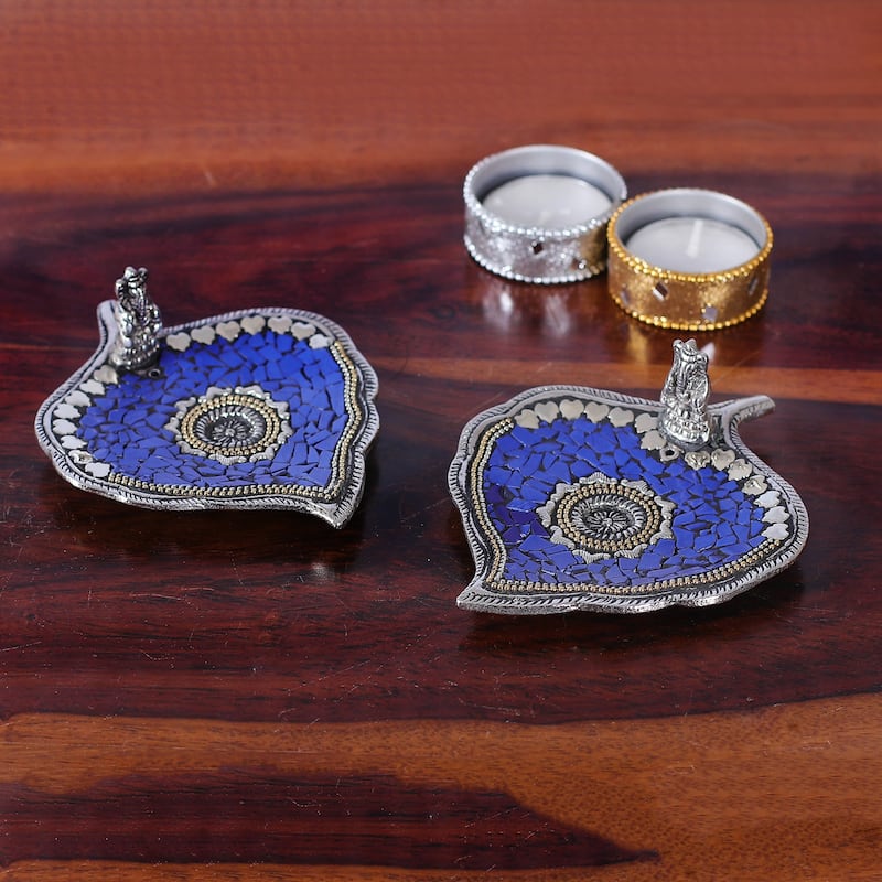 Novica Handmade Blue Betel Aluminum Incense Holders (Pair)