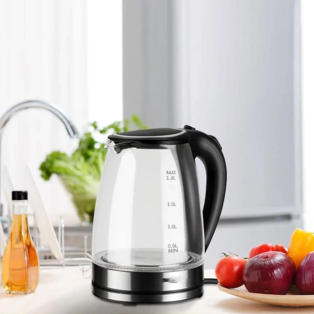 MegaChef 1.8L White Half Circle Electric Tea Kettle With Thermostat