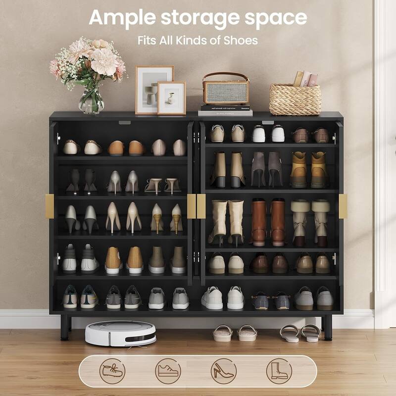 Shoe Storage Cabinet Shoe Organizer 3 Adjustable Shelves Metal Legs