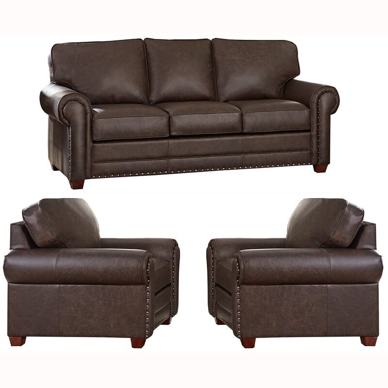 Made in USA Raval Top Grain Leather Sofa and Two Chairs Set
