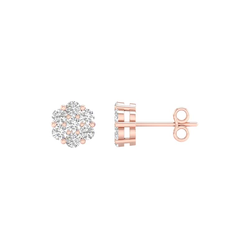 De Couer 1/5ct-2ct TDW Diamond Cluster Stud Earrings in 10k Rose Gold for Women - 1/5CT