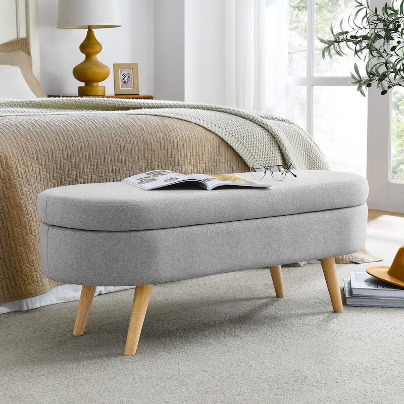 Anmytek Oval Storage Ottoman Bench with Rubber Wood Legs