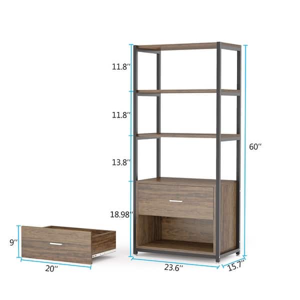 Industrial Bookshelf with Drawers Etagere Bookcase