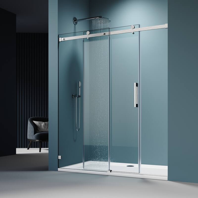 Elegant 60 in. W x 72 in. H Frameless Sliding Shower Doors in Brushed Nickel Finish - 60"×72"