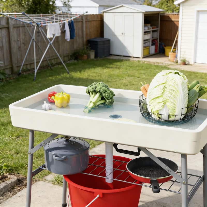 GDFStudio - Orion Folding Outdoor Ice Cooler Table for Effortless Entertaining