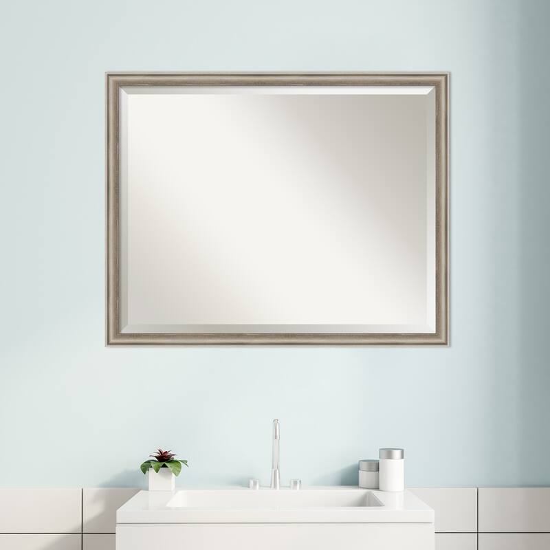Salon Scoop Beveled Wood Framed Bathroom Vanity Wall Mirror
