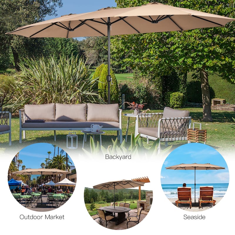 Costway 15FT Double-Sided Twin Patio Umbrella Outdoor Market W/ Crank