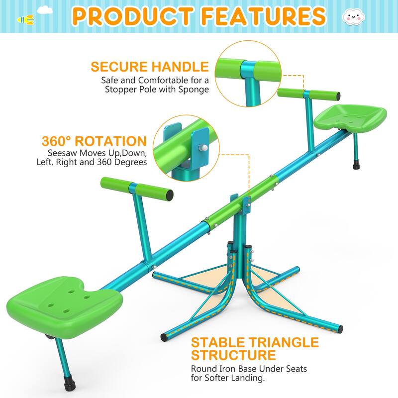 Seesaw Sit and Spin Teeter Totter Heavy Duty Swivel Kids Outdoor Play