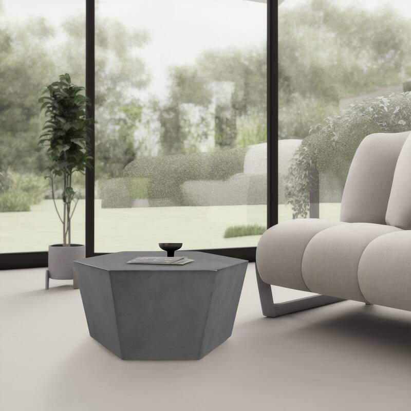 Patio Watcher 28 Inches Hexagonal Concrete Side Table for Indoor and Outdoor Use - 28" x 28"