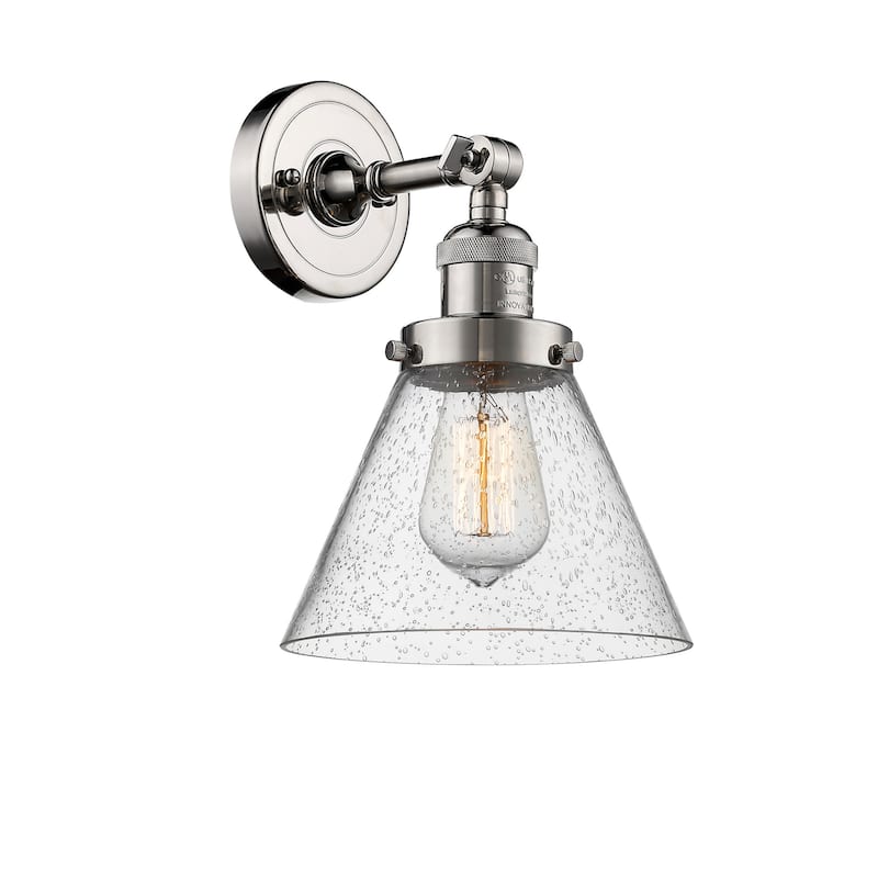 Innovations Lighting Large Cone Single Light 10" Tall Bathroom Sconce - Polished Nickel / Seedy