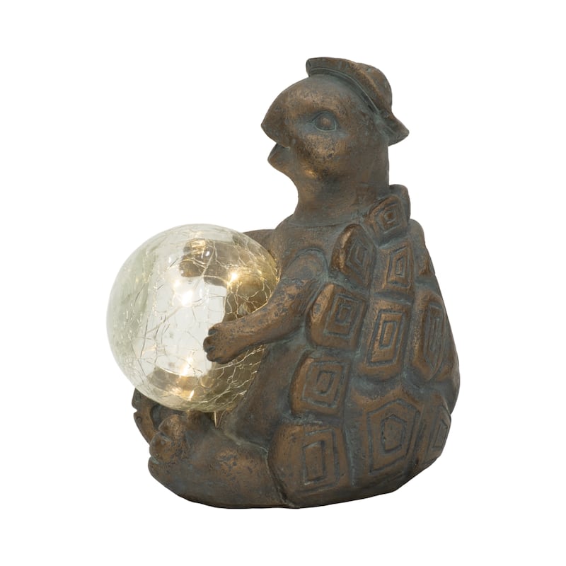 Sagebrook Home 7" Turtle Featuring a Solar Orb in Antique Copper Finish, Durable Polyresin Decor