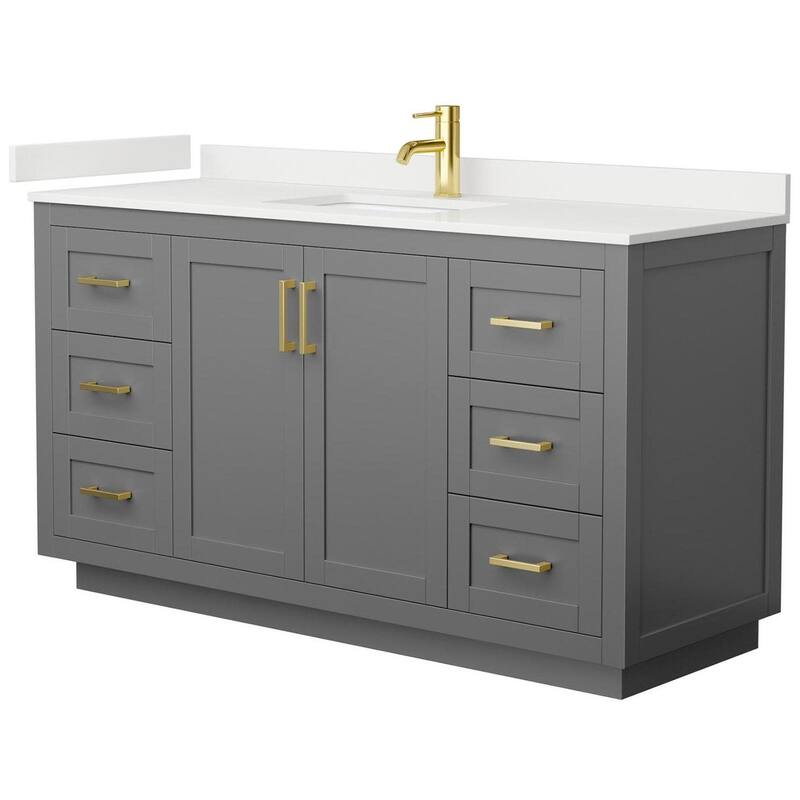 Wyndham Collection WCF292960S-QTZ-UNSMXX Miranda 60" Free Standing - Dark Gray / White Quartz Top / Brushed Gold