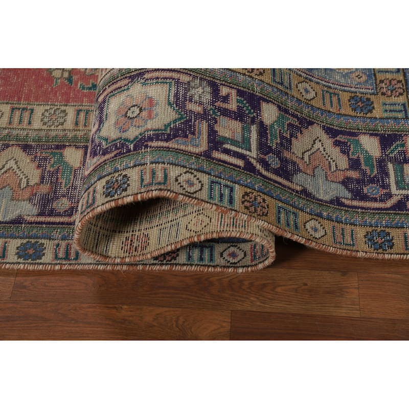 Vintage Geometric Tabriz Persian Area Rug Hand-Knotted Wool Carpet - 6'6" x 9'7"