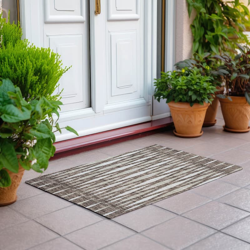 Machine Washable Indoor/ Outdoor Chantille Mosaic Contemporary Rug - Brown - 1'8" x 2'6"