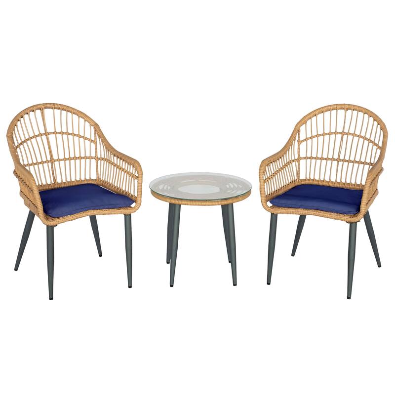3 Pieces Bistro Set Outdoor Conversation Sets with Glass Top Table and Cushions for Porch,Backyard, Balcony,Poolside