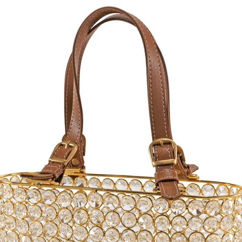 HomeRoots 11" Clear And Gold Faux Crystal And Metal Handbag Shaped Magazine Holder - Product