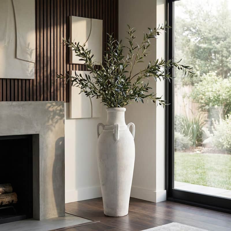 Ceramic Rustic Dual Handles Floor Vase - Ivory, 39" - Ivory/ Tan - 39.5"