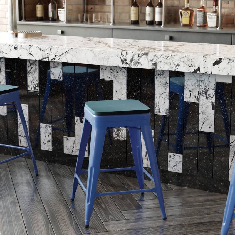 Indoor/Outdoor Backless Counter Stool with Poly Resin Seat