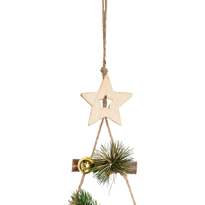 Star and Pinecone Hanging Tree Wooden Christmas Wall Decoration - 30"
