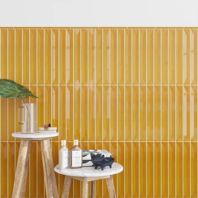 Apollo tile 0.5" x 8" Horizonte Glossy Honey Ceramic Tile (0.27 sq ft/case) - 10 Pack