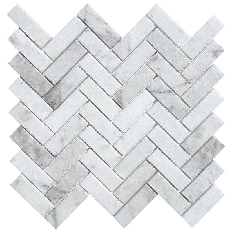 Royal Umbra Marble 1" x 3" Herringbone Polished Mosaic Tile - 5 Sheets (5.35 sf) - Grey