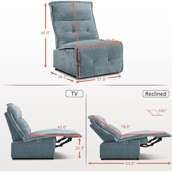 dimension image slide 4 of 10, MCombo Armless Power Recliner Chair with USB Ports, 3.5" Wall Clearance Electric Reclining Sofa Chair for Living Room, ALR01