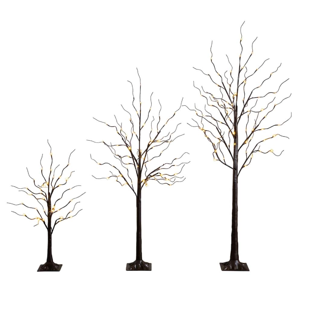 Pre-Lit Halloween Artificial Birch Tree - 6' - Warm White LED Lights - Set of 3