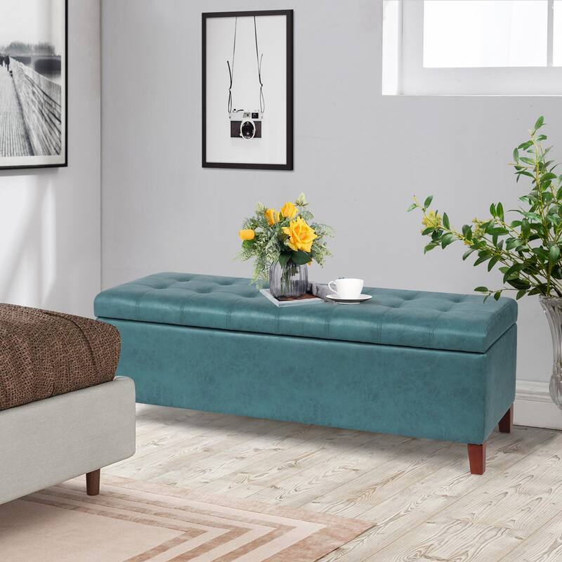 Adeco 50" Bonded Leather Storage Ottoman Bench