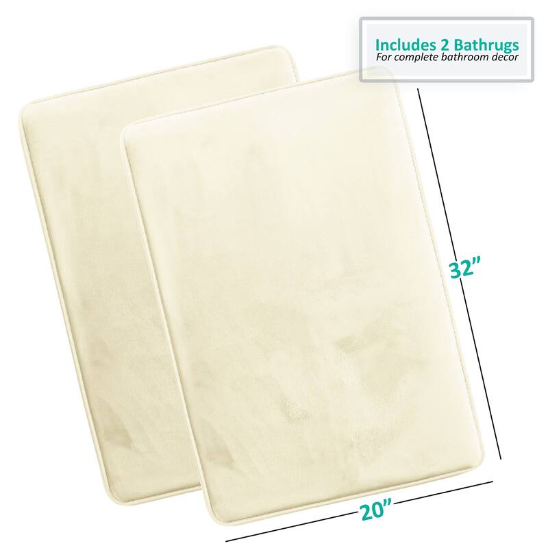 Clara Clark Ultra Soft Plush Bathroom Rug - Non-Slip, Velvet, Memory Foam Bath Mat - Set of 2
