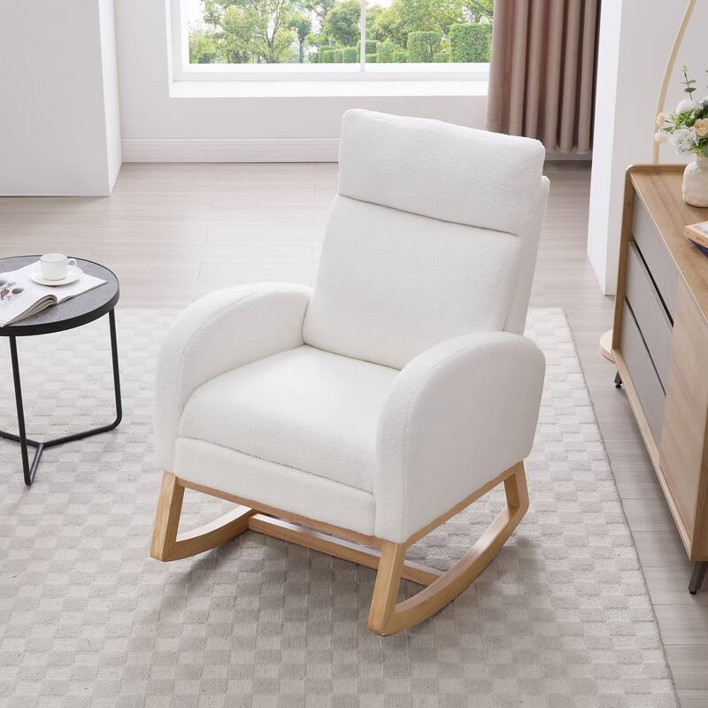 White Rocking Chair Accent Chair Office Chair with Adjustable Footstool, Rustic Arm Chair Padded Chair