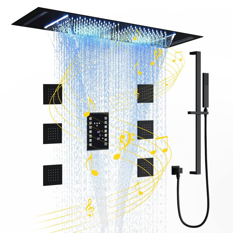 Luxury Shower System, 64-Color LED Music Multi-Function Thermostatic Shower Faucet Set with 6 Body Jets & Handheld Shower Head