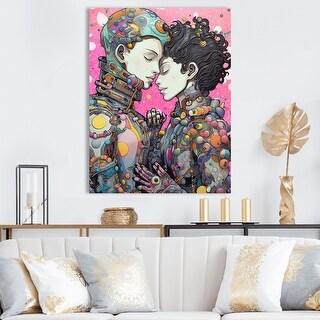 Designart "Charming Robots Celebrating Love Retro I" Robot Canvas Wall ...