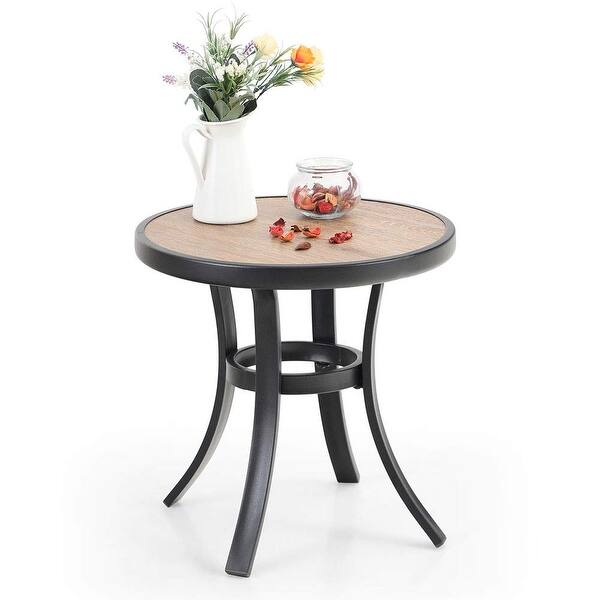 Phi Villa 19 Small Round Side Table Outdoor Dining Coffee Table With Steel Frame And Wooden Like Surface Overstock 32205271