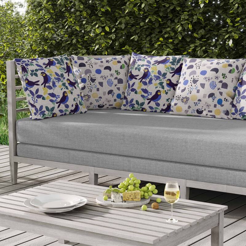 Sweet Tweets Indoor/Outdoor Reversible Throw Pillow Blue and Yellow