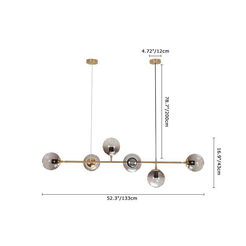 Contemporary 6-light Globe Linear Lighting - Brass